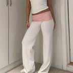 Relaxed Contrast Trim Elastic-Waist Straight-Leg Lounger Pants