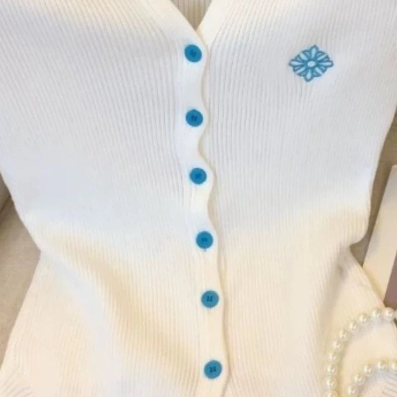 Luxe Knit Cropped Blouse V Neck Cardigan Slim Fit Top