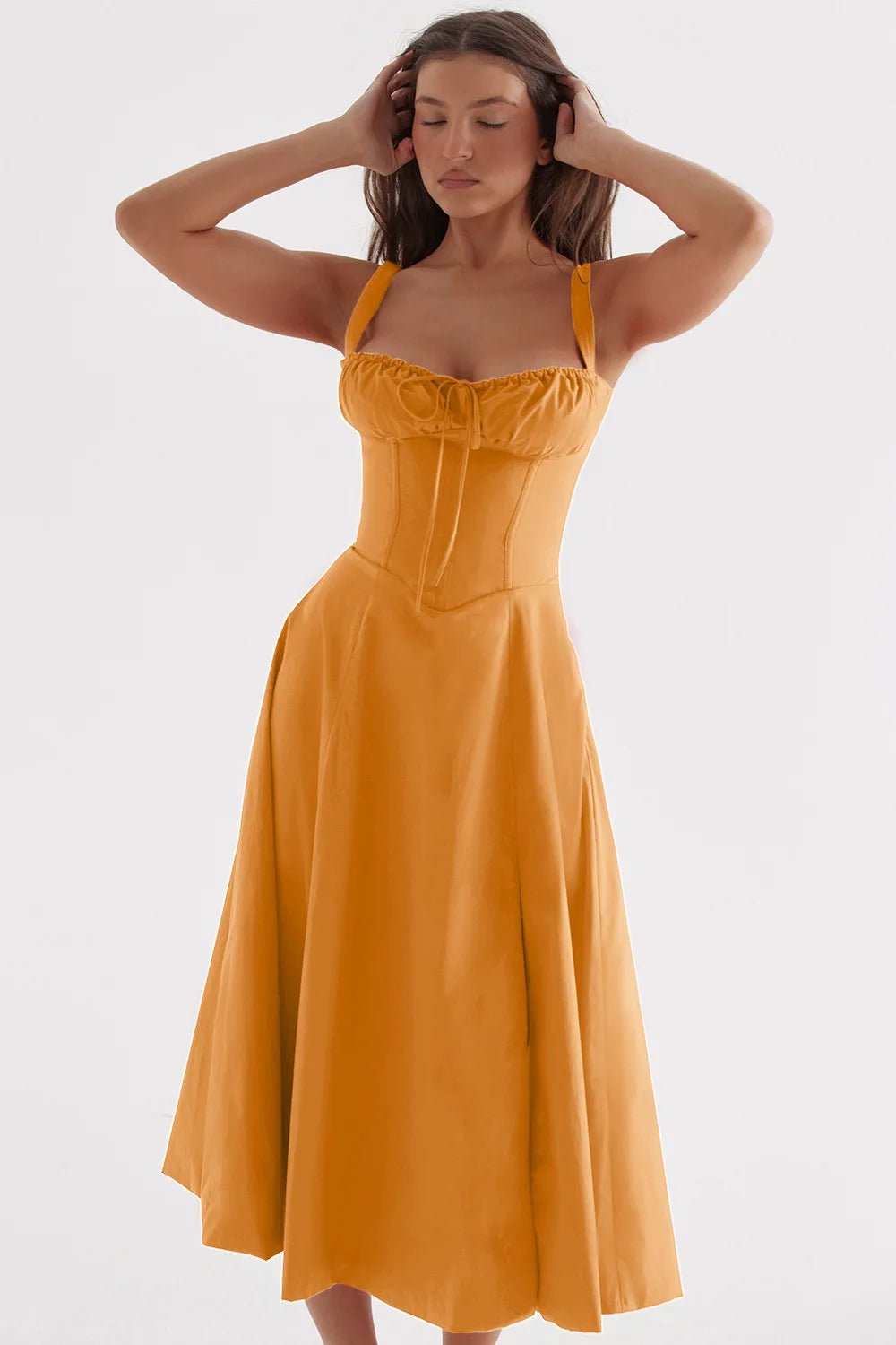 Spaghetti Strap Maxi Dress With Wrap Bow Lace Up Front Elegant Long Gown