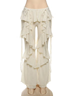 Irregular Tiered Flare Pants With Patchwork See Through