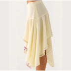 Soft Ruffle High Waist Midi Skirt With Asymmetrical Hem
