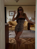Leopard Lace Camisole Mini Dress With Sequins Patchwork Sleeveless
