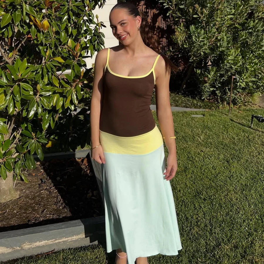 Colorful Spaghetti Strap Maxi Dress Slim Backless Sundress