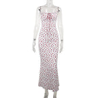 Floral Spaghetti Strap Maxi Dress With Lace Trim And Lace Up Detail