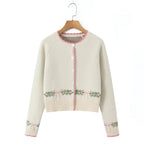 Women Sweater Cardigan Lovely Short Embroidered Sweaters O Neck Knitted Jumpers