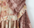 V Neck Paisley Totem Print Mini Dress With Ruffles Pleats And Irregular Hem