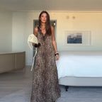 Leopard Print Maxi Dress With Lace Trim And Spaghetti Straps