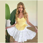 Sunny Plaid Sling Top With Ruffles V Neck Sleeveless