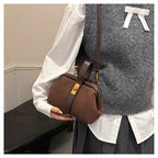 Luxe Faux Suede Frame Shoulder Bag With PU Accent Elegant Crossbody