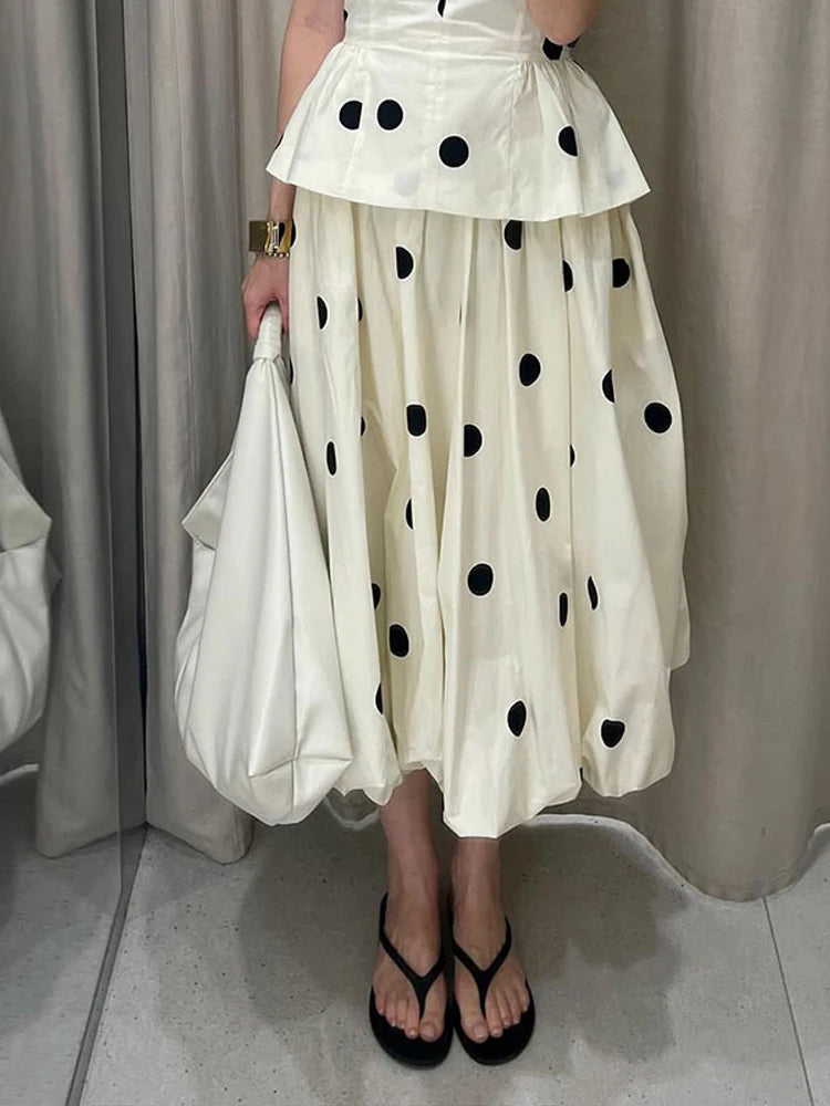 Fashion Women's Lady Suit Halter A-line Tops Bud Loose Skirt Polka Dot Set