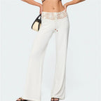 Crochet Knit Pants With Wide Leg And Elastic Waist Hollow Out