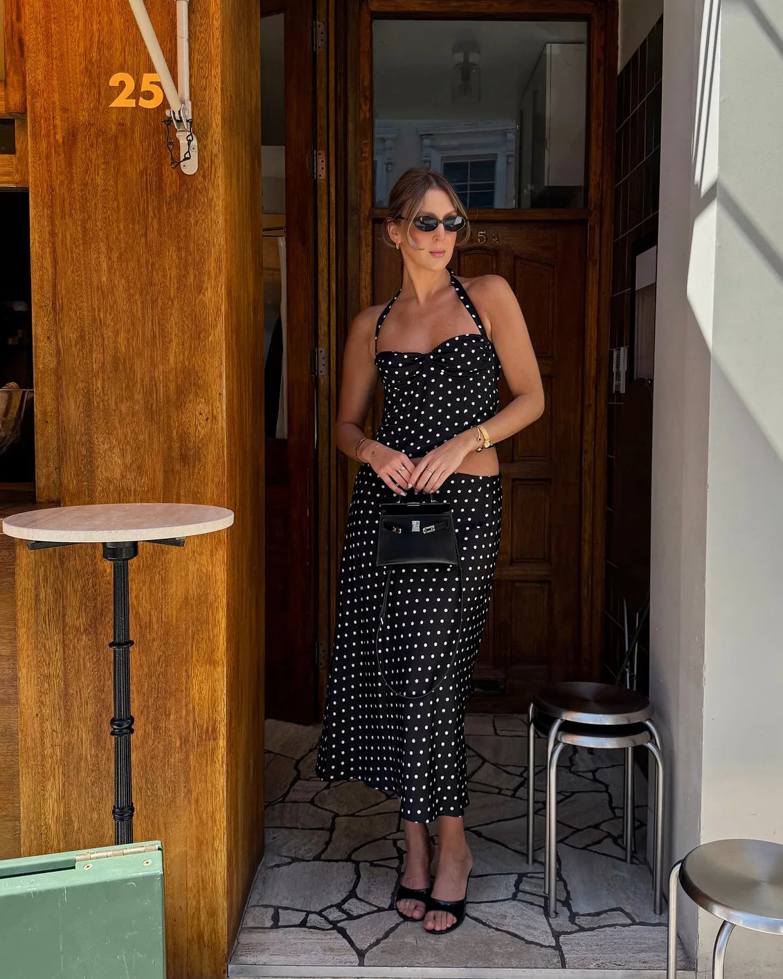 Two-Piece Set Women's Sexy Polka Dot Top Casual Maxi Skirts Sets