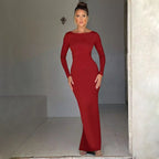 Elegant Backless Long Sleeve Maxi Dress With Bodycon Fit