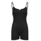Lace Bow Detail Solid Color Jumpsuit High Stretch Form Fitting