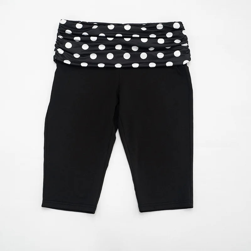 Patchwork Polka Dot Print Two Piece Set With Backless Halter Crop Top And Pleated Waist Capri Pants