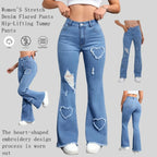 Heart Shaped Flared Jeans For Women High Waist Elastic Denim Y2K Retro