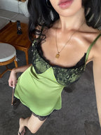 Green Camisole Lace Patchwork Slim Sheath Mini Dress
