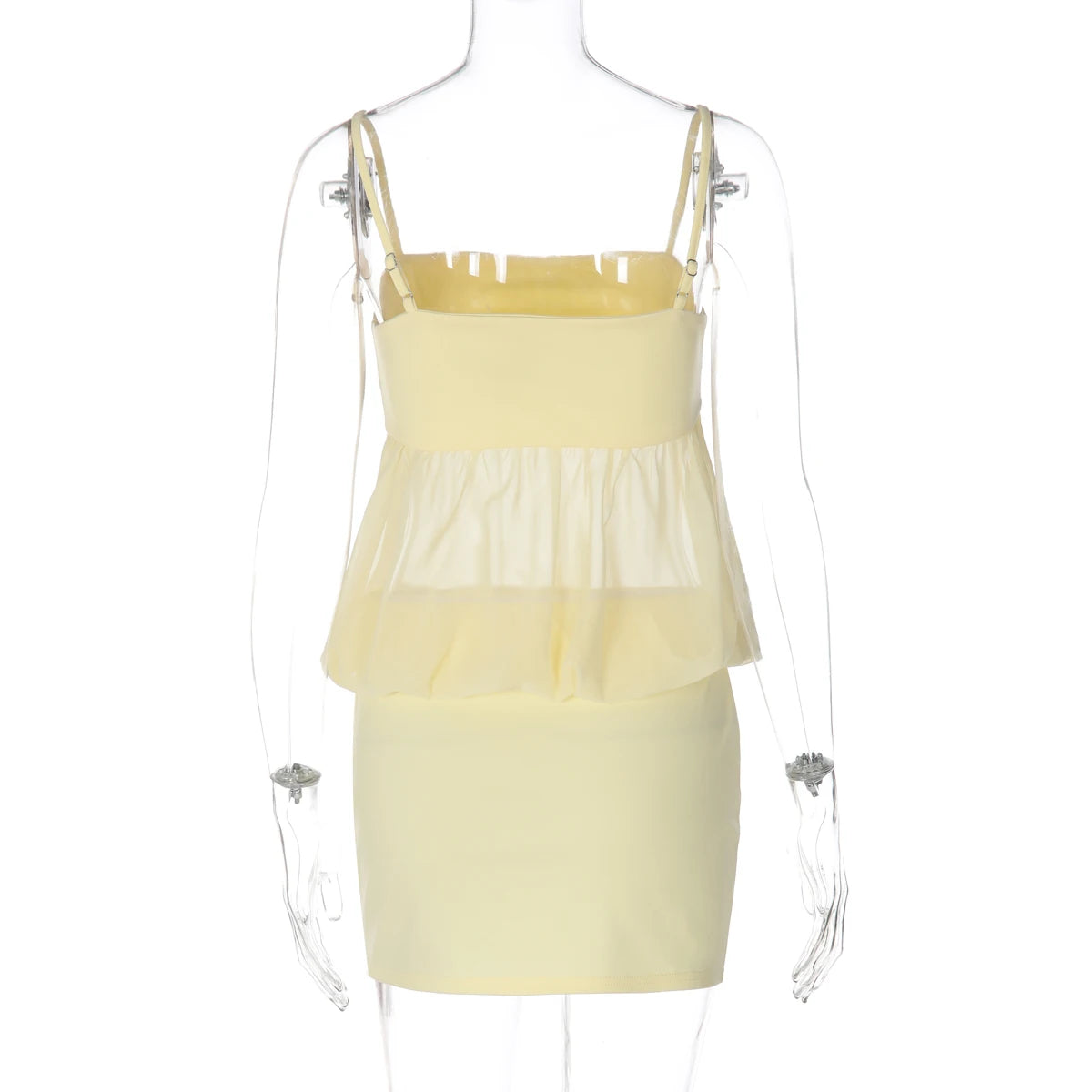Backless Chiffon Patchwork Suspender Mini Dress With Sheer Panels