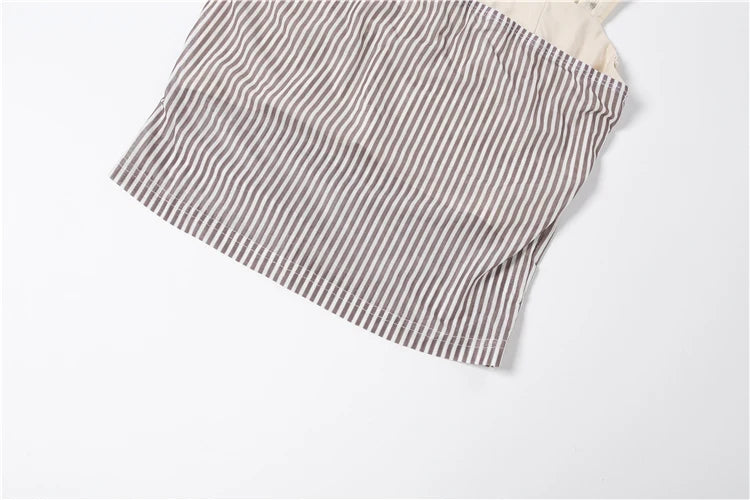 Striped Two Piece Set With Backless Tank Top And Tiered Mini Skirt
