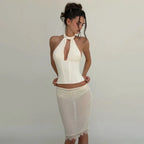 Halter Neck Crop Top With Lace Up Details And Backless Design