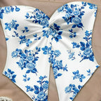 Floral Strapless Tube Top With Backless Design Tie Front And High Slit
