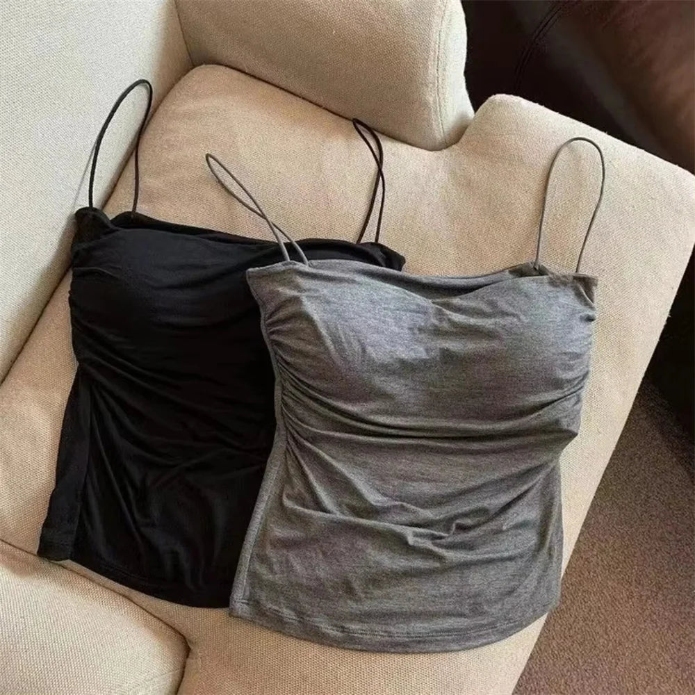 Waist Pleated Corset Top With Soft Support Chest Pad Sleeveless