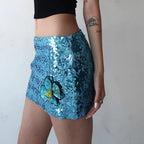 Shimmer Sequin Mini Skirt With 3D Flower Trim