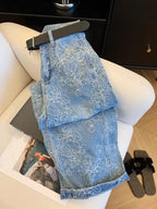 Embroidered Denim Wide Leg Jeans With Loose Fit
