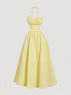 Halter Backless Midi Dress With Bowknot Waist Tie A Line