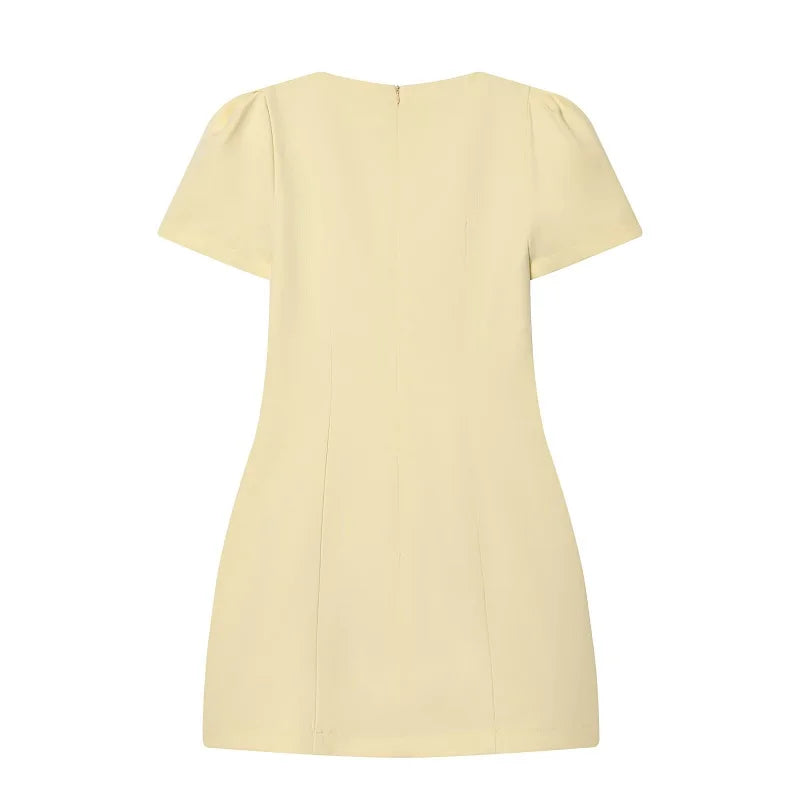 Pleated Mini Dress For Women Elegant Short Sleeve
