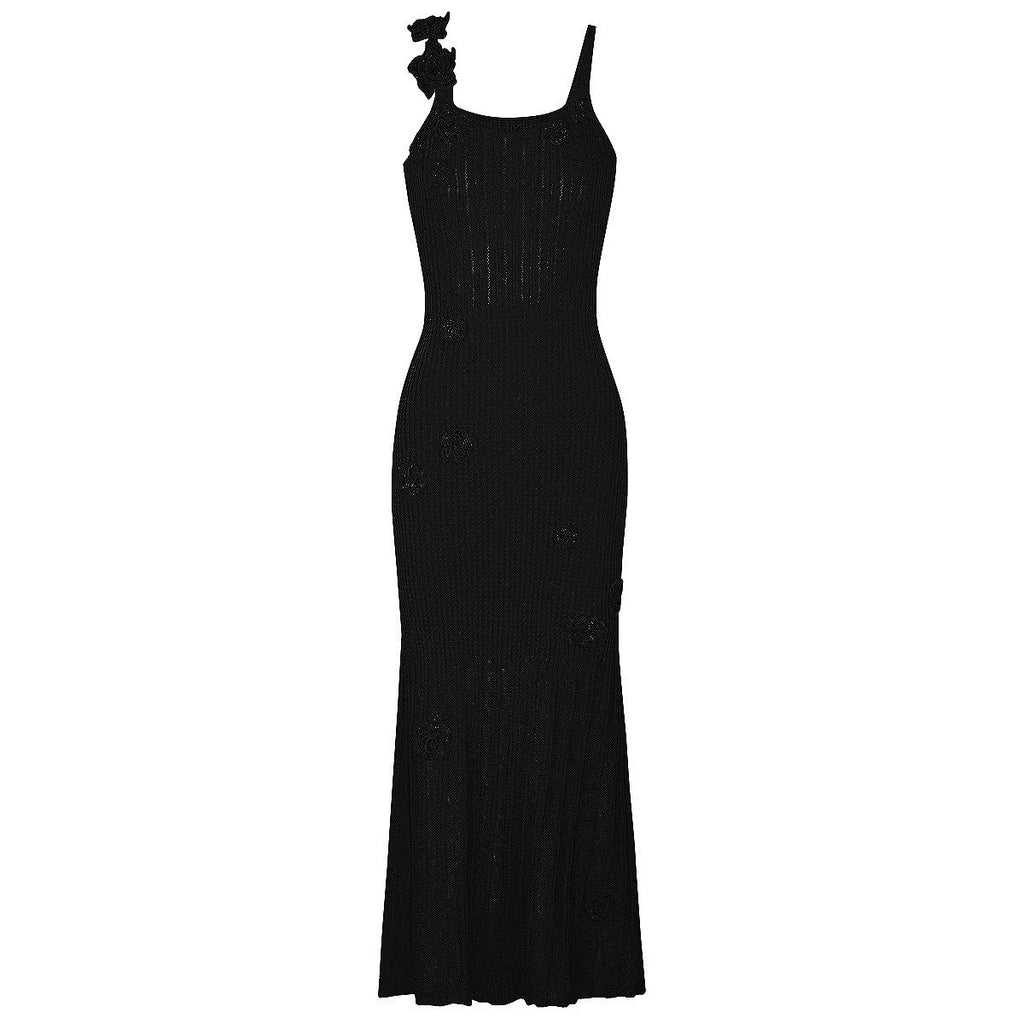 Airy Floral Knit Maxi Dress With Spaghetti Straps