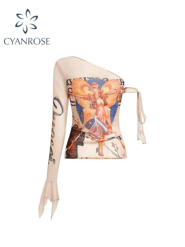 Harajuku Inspired Graphic Print Long Sleeve Tee For Women With Vintage Aesthetic