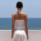 Cross Neck Backless Camisole With Waist Cinch And Pleated Detail