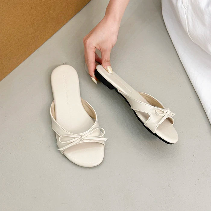 Butterfly Knot Open Toe Slides For Women Non Slip Flats