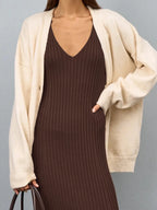 Sleeveless Knitted Dress With Wide Shoulder Straps Inner Long Skirt