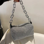 Mini Crossbody Rhinestone Bucket Bag With Glitter Chain Purse