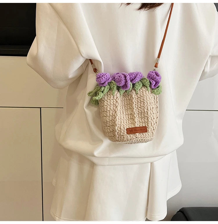 String Bucket Bag For Women Lightweight Crossbody Versatile Hollowout Design