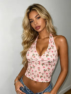 Rose Print Backless Tank Top With Slim Fit Crop