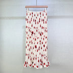 Pleated Red Print High Waist Midi Skirt And Sleeveless