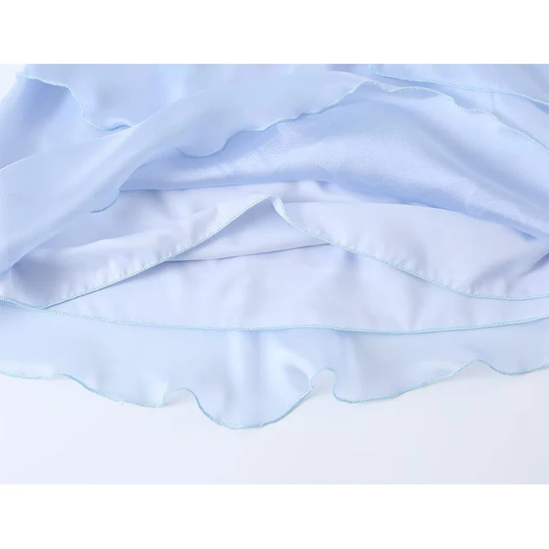 Dreamy Light Blue Halter Backless Mini Dress With Tiered Ruffle Accents