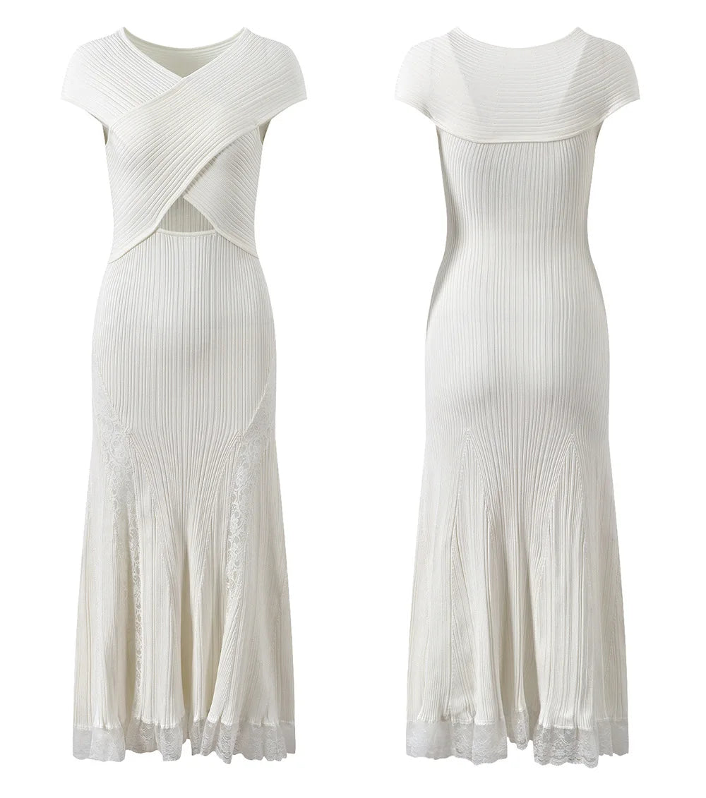 Lace Collar Splice Dress Slimming Fish Tail Gown