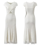 Lace Collar Splice Dress Slimming Fish Tail Gown