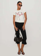 Women's Y2K Cute Capri Pants Solid Color Satin Bow Decor Side Split Summer Slim CroppedTrousers Stretch Crop Leggings