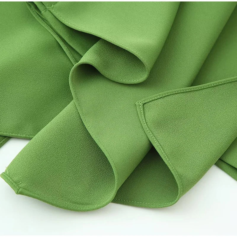 Soft Ruffle High Waist Midi Skirt With Asymmetrical Hem