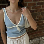 Backless Lace Up Crop Tank Top With V Neck