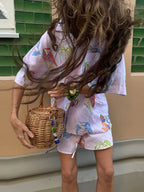 Dreamy Abstract Print Camp Collar Shirt And Shorts Matching Set