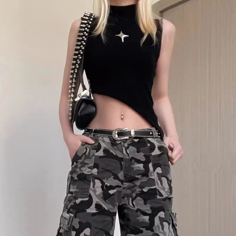 Crop Knit Vest With High Neck And Asymmetrical Hem