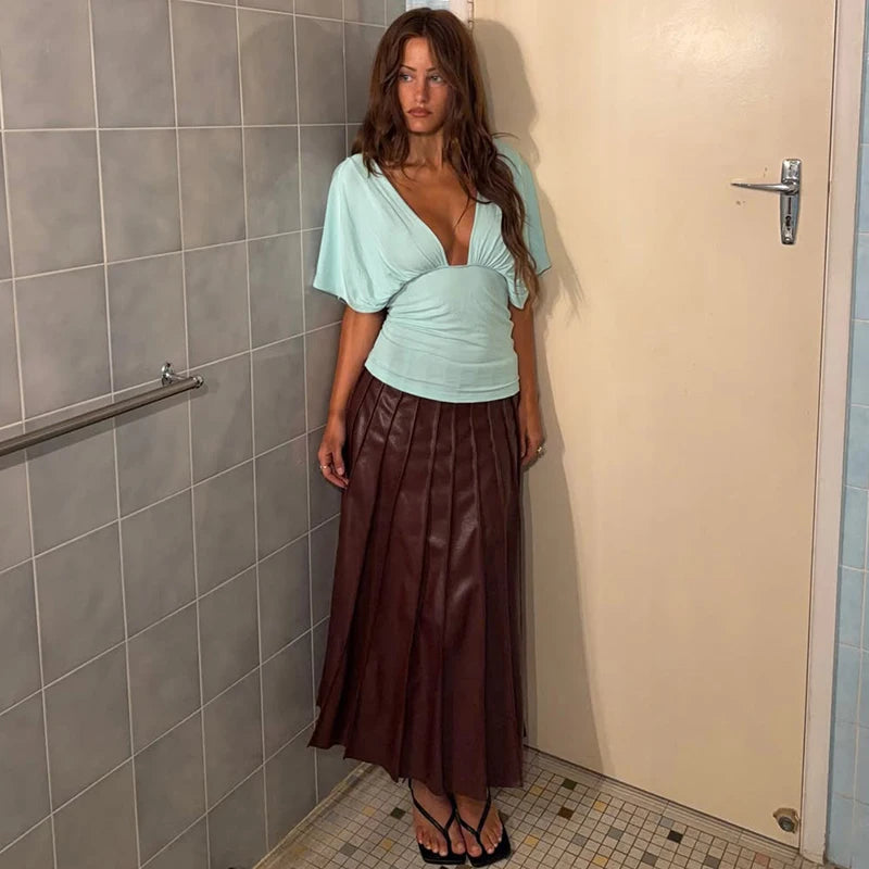 Women Halter Neck Backless Elastic V Neck Crop Top