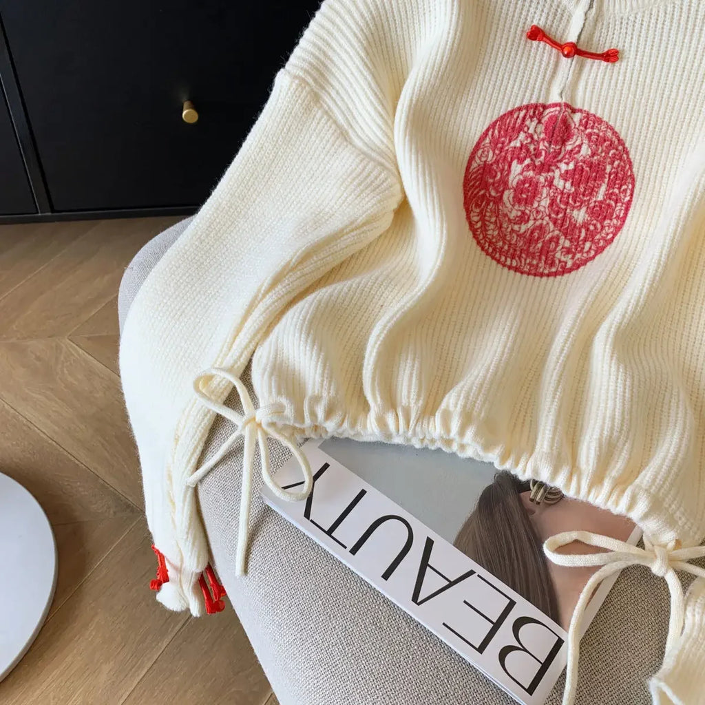 Vintage Knit Sweater With V Neck And Loose Fit
