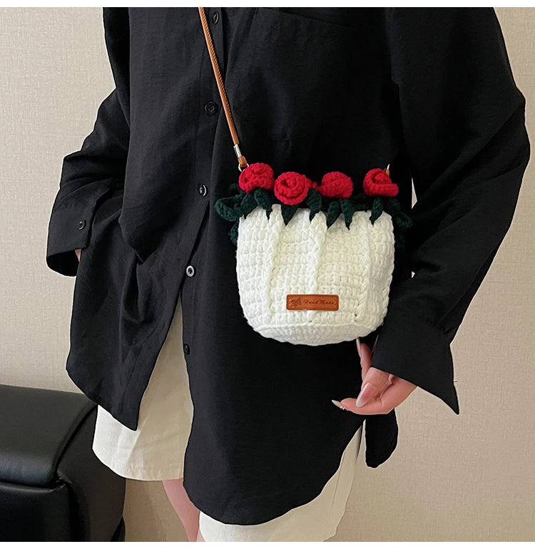 String Bucket Bag For Women Lightweight Crossbody Versatile Hollowout Design